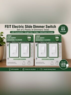 FEIT Electric Slide Dimmer Switch Set of 2 | LED Compatible Single Pole / 3-Way